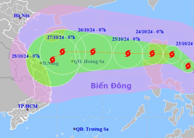 Vị trí và dự báo hướng di chuyển của bão Trami.